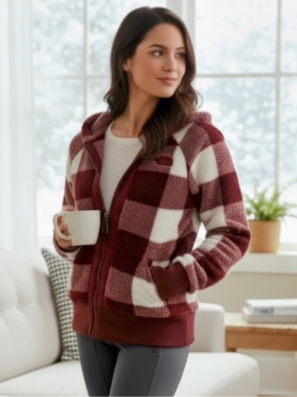 The North Face Full Zip Plaid Sherpa Hoodie